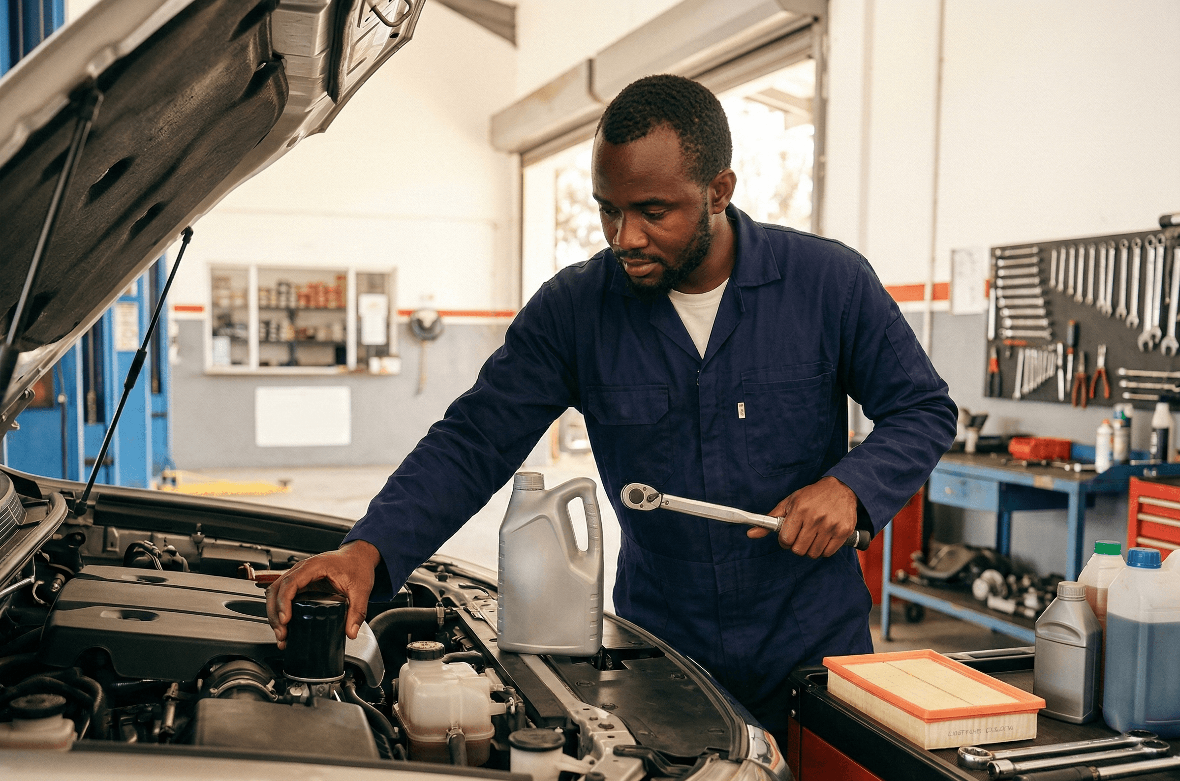 General vehicle servicing and oil change at Keko Garage Tanzania